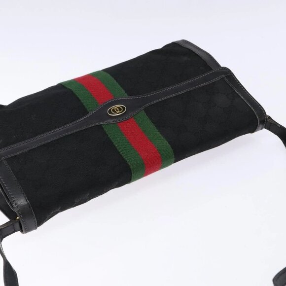 GUCCI Web Sherry Line GG Canvas Shoulder Bag Black Gold 37 04 3657 Auth 133392 - Picture 7 of 16